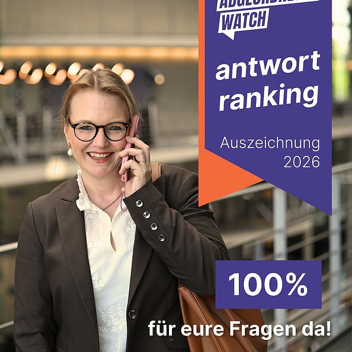 100 % Antwortquote auf abgeordnetenwatch.de! Mir ist wichtig, Fragen verständlich zu beantworten und politische Entschei...
