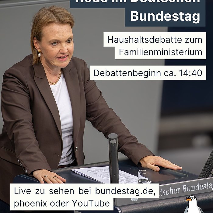 Heute geht es für mich ans Rednerpult im Deutschen Bundestag 🎙️ In der Haushaltsdebatte zum Familienministerium geht es...